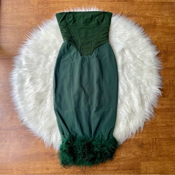 House of CB Fionula Dark Green Strapless Dress - Picture 1 of 9